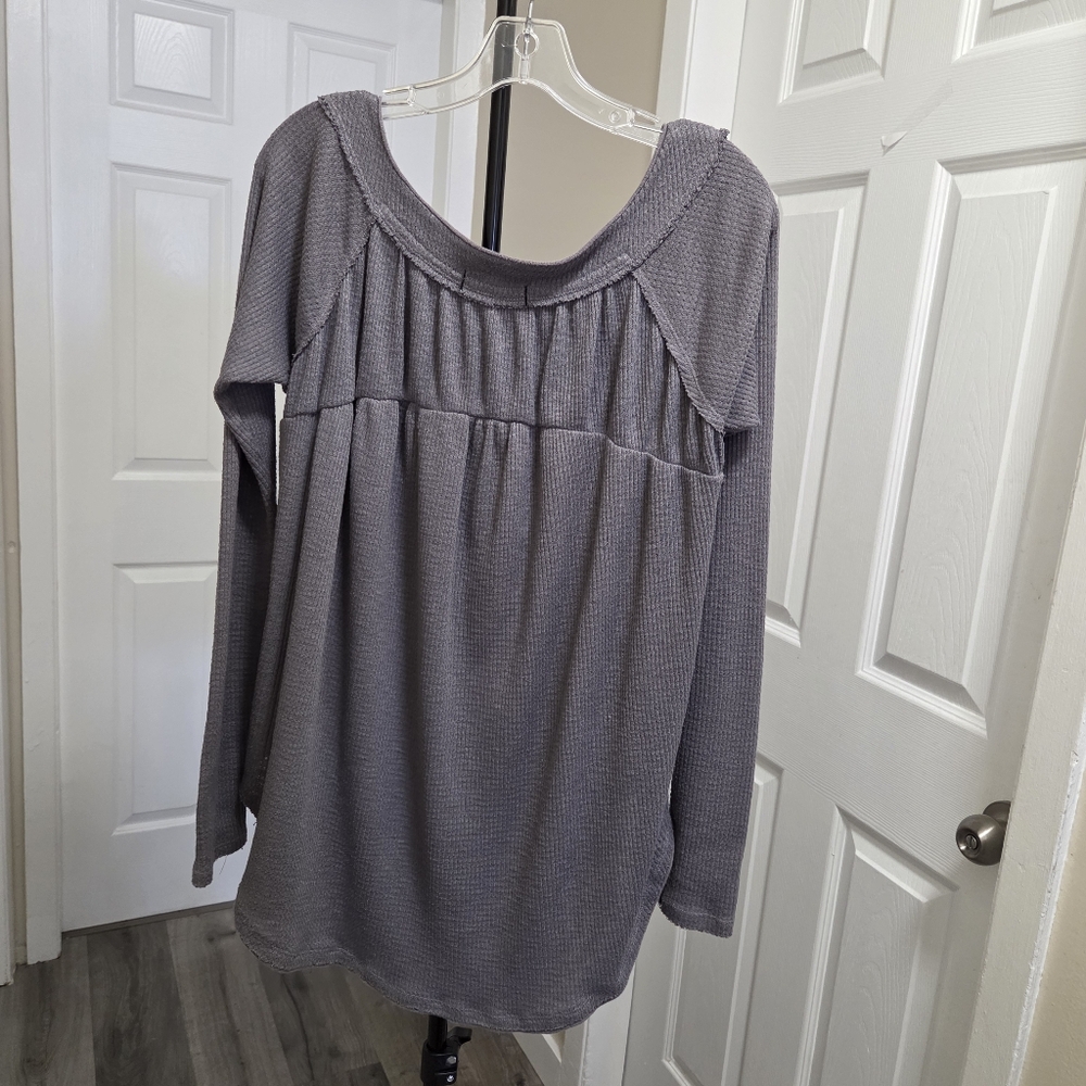 We The Free Gray Long Sleeve Button Henley Tunic - Picture 7 of 10